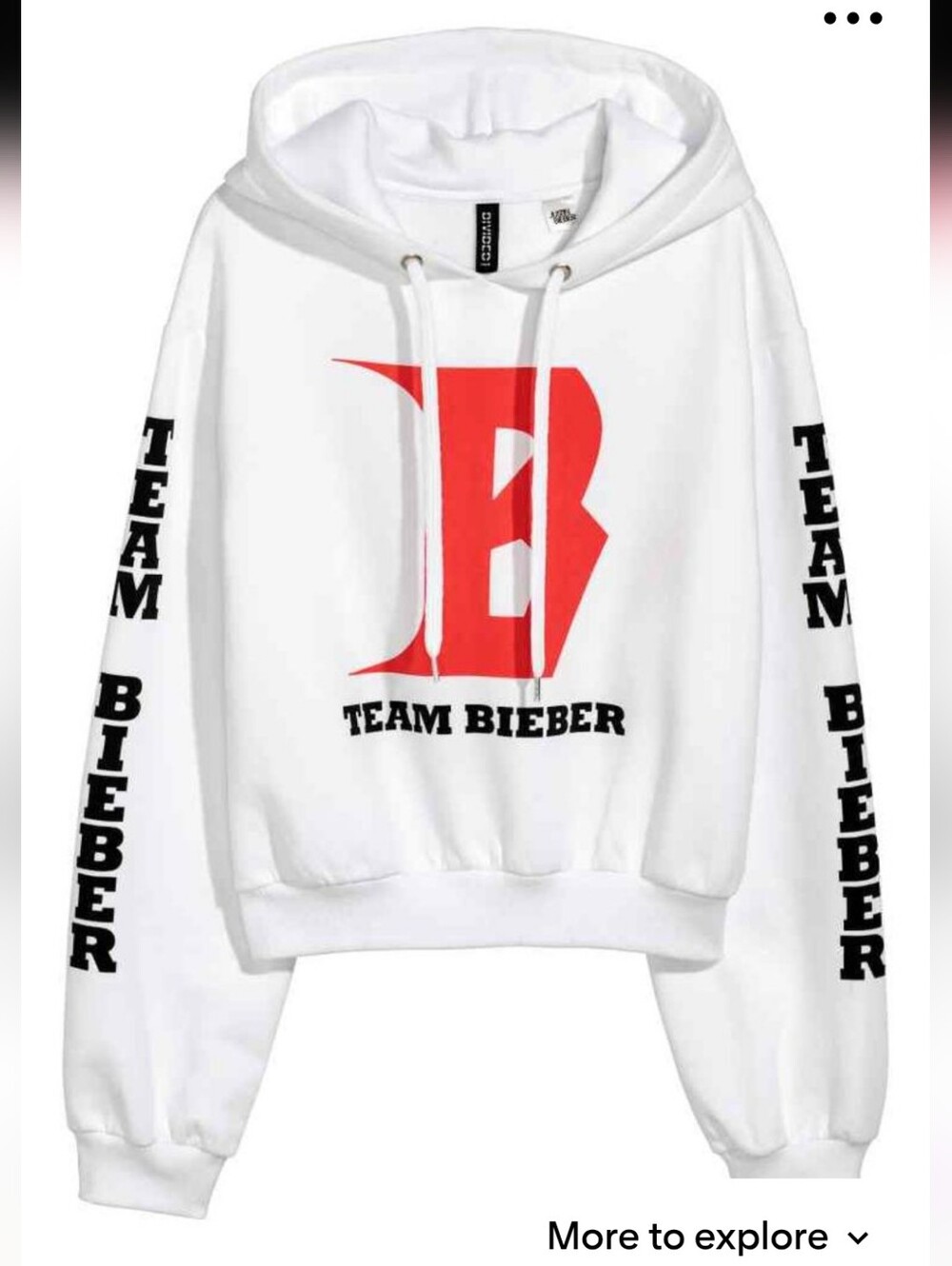 Divided By H&M Justin Bieber Team Bieber White Cropped Hoodie Size Medium